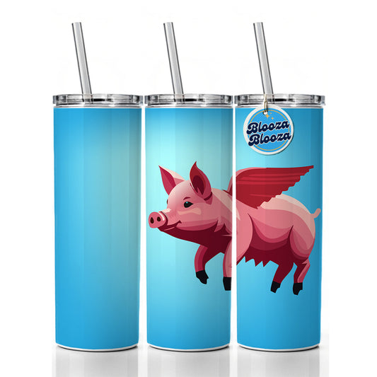 Pig Flying Funny Skinny Tumbler 20oz with Straw Insulated Water Bottle Gift