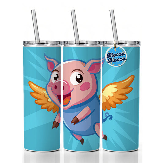 Pig Flying Silly Funny Skinny Tumbler 20oz with Straw Insulated Water Bottle Gift
