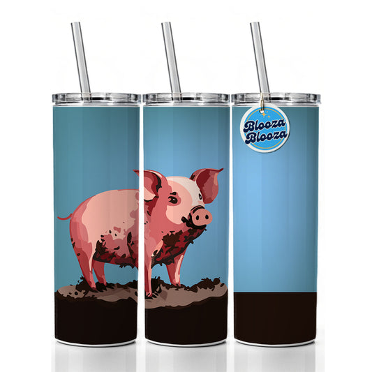 Pig in Mud Skinny Tumbler 20oz with Straw Insulated Water Bottle Gift