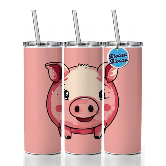 Pig Smiling Standing Skinny Tumbler 20oz with Straw Insulated Water Bottle Gift