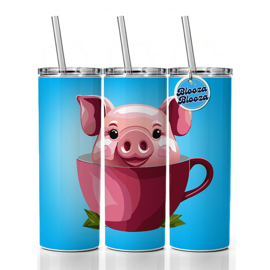 Pig Teacup Skinny Tumbler 20oz with Straw Insulated Water Bottle Gift