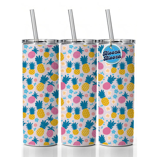 Pineapples Tropical Flowers Pattern Skinny Tumbler 20oz with Straw Insulated Water Bottle Gift