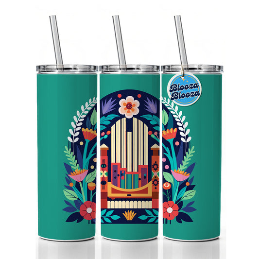 Pipe Organ Music Floral Motif Skinny Tumbler 20oz with Straw Insulated Water Bottle Gift