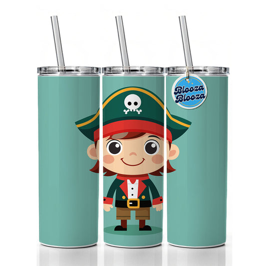 Pirate Cute Skinny Tumbler 20oz with Straw Insulated Water Bottle Gift