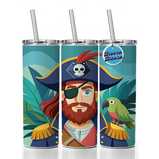 Pirate with Eye Patch and Parrot Skinny Tumbler 20oz with Straw Insulated Water Bottle Gift