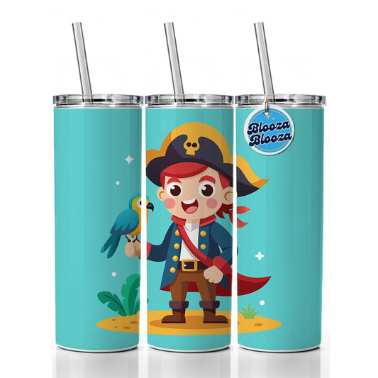 Pirate with Parrot Cute Skinny Tumbler 20oz with Straw Insulated Water Bottle Gift