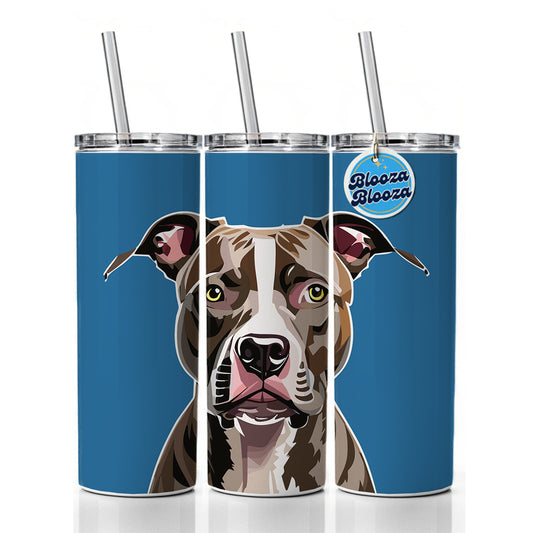 Pit Bull Dog Face Staring Skinny Tumbler 20oz with Straw Insulated Water Bottle Gift