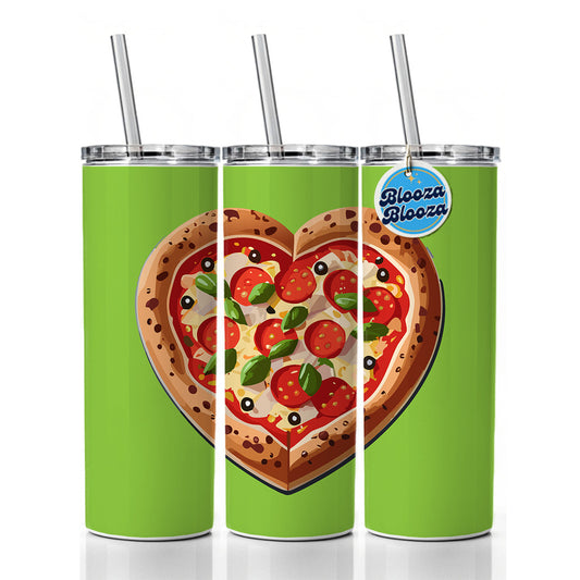 Pizza Heart Love Skinny Tumbler 20oz with Straw Insulated Water Bottle Gift