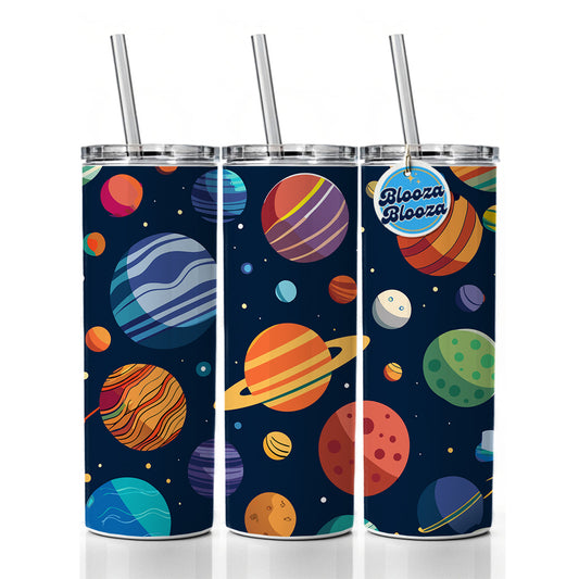 Planets Colorful Pattern Skinny Tumbler 20oz with Straw Insulated Water Bottle Gift