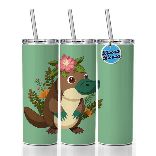 Platypus Floral Flowers Skinny Tumbler 20oz with Straw Insulated Water Bottle Gift