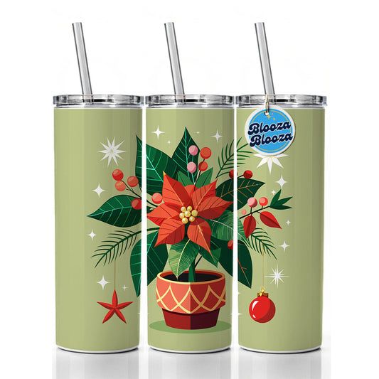 Poinsettia Plant Christmas Beautiful Skinny Tumbler 20oz with Straw Insulated Water Bottle Gift