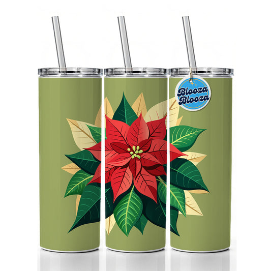 Poinsettia Plant Christmas Decoration Skinny Tumbler 20oz with Straw Insulated Water Bottle Gift