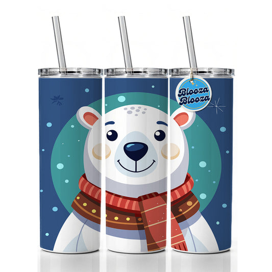 Polar Bear Wearing Winter Scarf Skinny Tumbler 20oz with Straw Insulated Water Bottle Gift