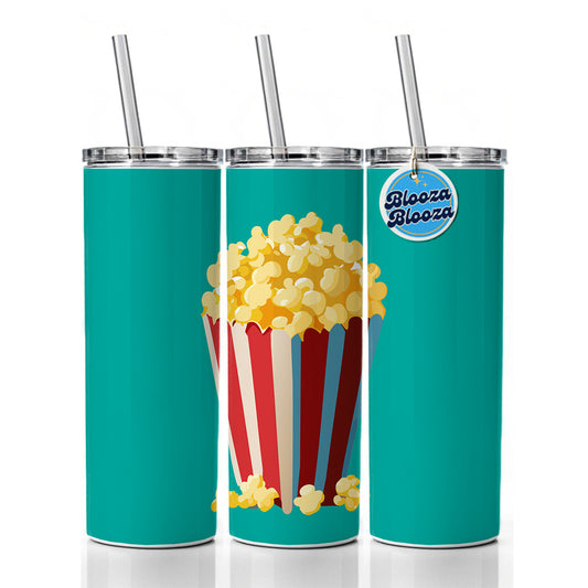 Popcorn Red White Striped Container Skinny Tumbler 20oz with Straw Insulated Water Bottle Gift