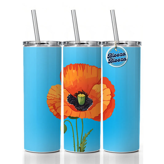 Poppy Flower Orange Skinny Tumbler 20oz with Straw Insulated Water Bottle Gift