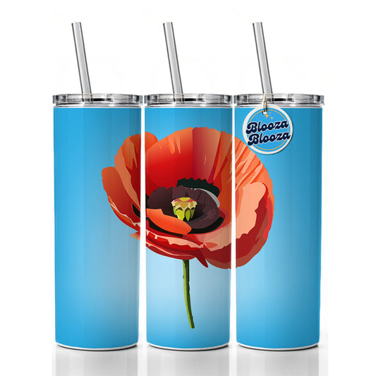 Poppy Flower Red Skinny Tumbler 20oz with Straw Insulated Water Bottle Gift