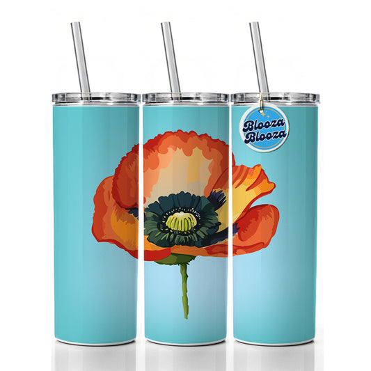 Poppy Icelandic Orange Flower Watercolor Skinny Tumbler 20oz with Straw Insulated Water Bottle Gift