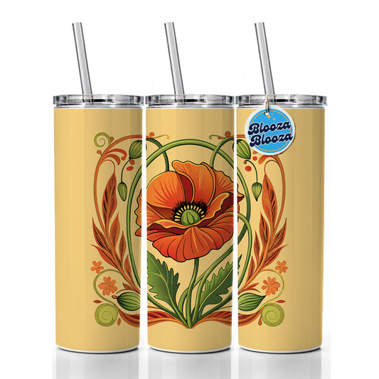 Poppy Poppies Floral Art Nouveau Flowers Elegant Skinny Tumbler 20oz with Straw Insulated Water Bottle Gift