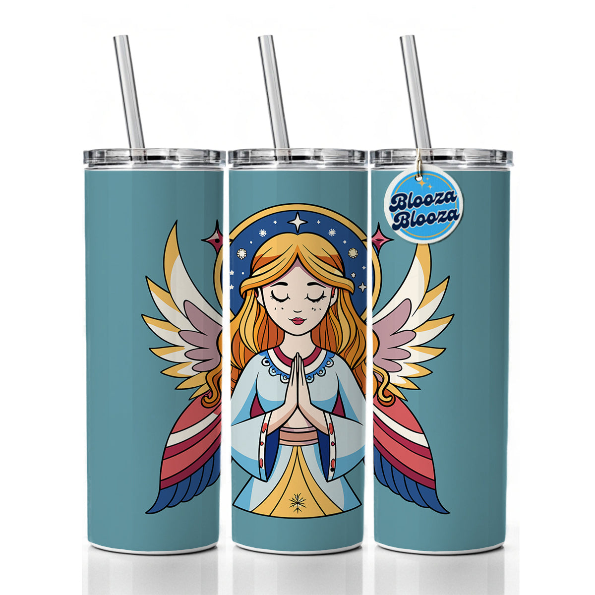 Praying Angel Christian Inspirational Prayer Skinny Tumbler 20oz with Straw Insulated Water Bottle Gift