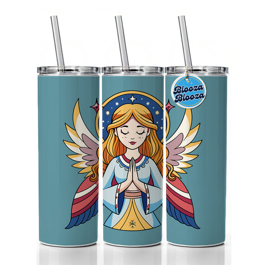 Praying Angel Christian Inspirational Prayer Skinny Tumbler 20oz with Straw Insulated Water Bottle Gift