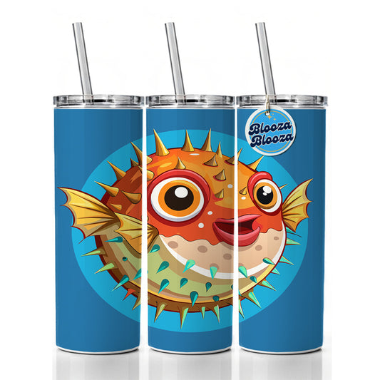Pufferfish Cute Skinny Tumbler 20oz with Straw Insulated Water Bottle Gift