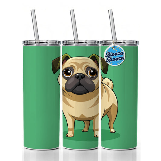 Pug Cute Standing Skinny Tumbler 20oz with Straw Insulated Water Bottle Gift