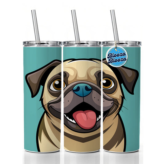 Pug Cute Sticking out Tongue Skinny Tumbler 20oz with Straw Insulated Water Bottle Gift