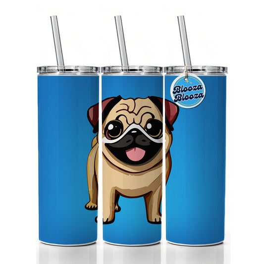 Pug Smiling Standing Skinny Tumbler 20oz with Straw Insulated Water Bottle Gift