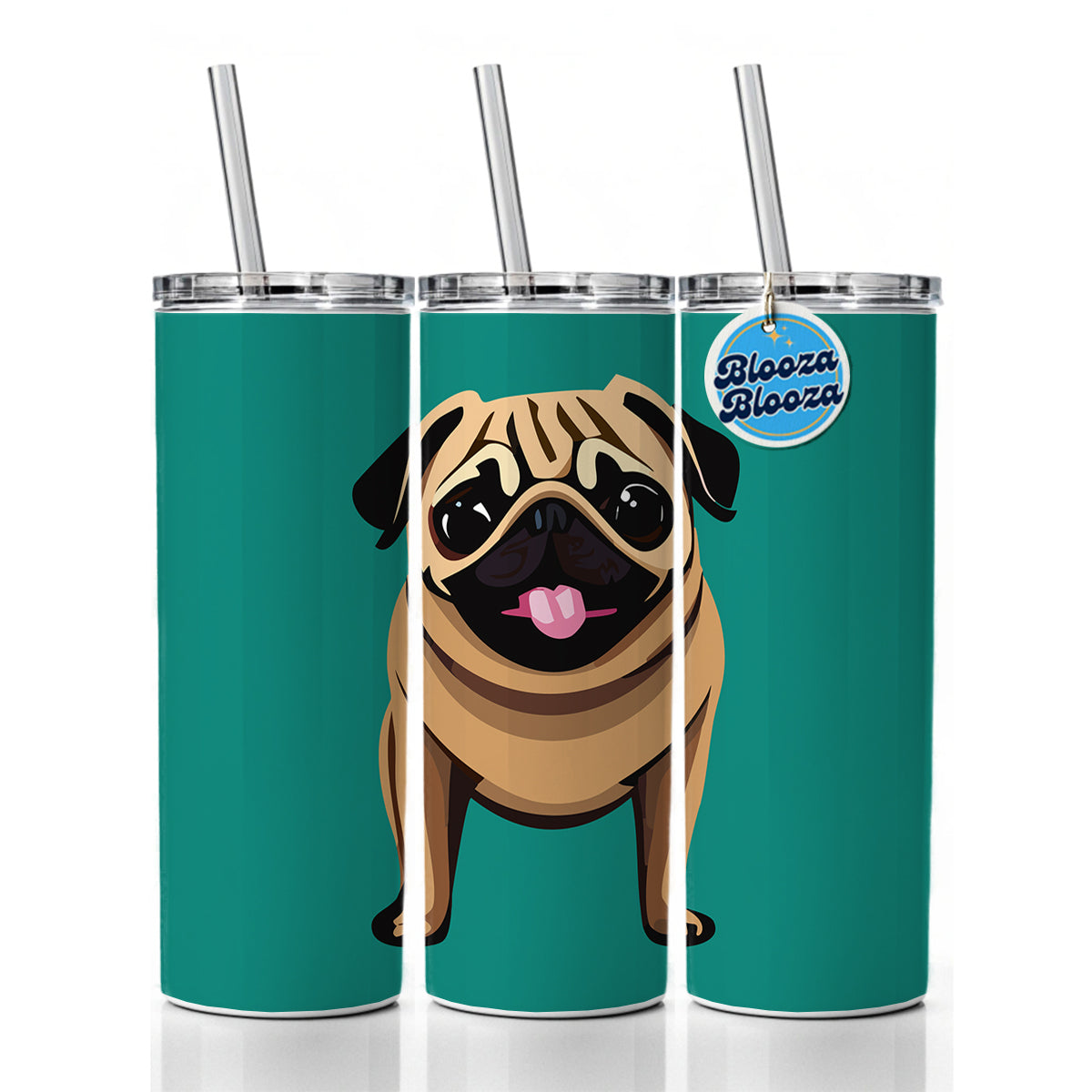 Pug Sticking Out Tongue Dog Skinny Tumbler 20oz with Straw Insulated Water Bottle Gift