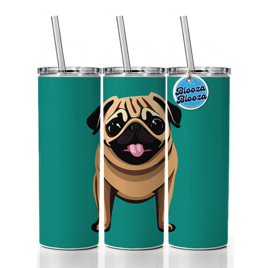 Pug Sticking Out Tongue Dog Skinny Tumbler 20oz with Straw Insulated Water Bottle Gift