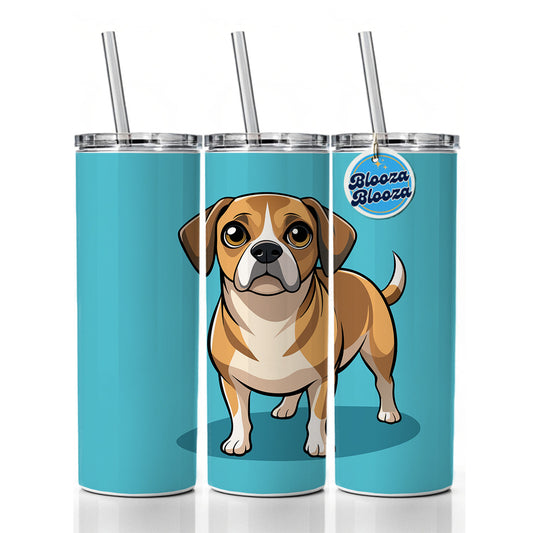 Puggle Dog Skinny Tumbler 20oz with Straw Insulated Water Bottle Gift