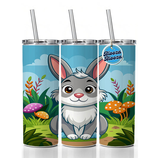 Rabbit Bunny Cute with Toadstools Mushrooms Skinny Tumbler 20oz with Straw Insulated Water Bottle Gift