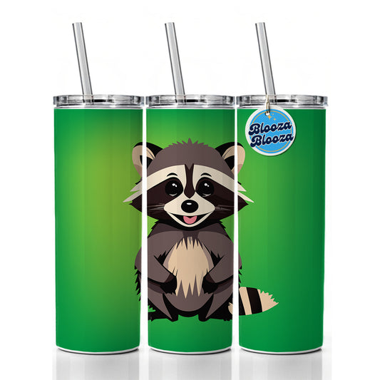 Raccoon Happy Skinny Tumbler 20oz with Straw Insulated Water Bottle Gift