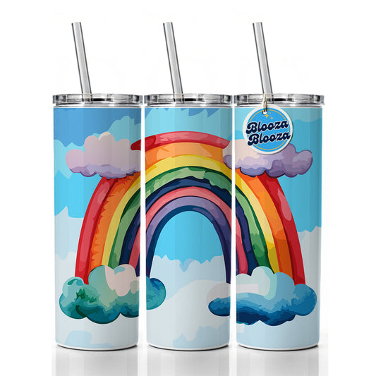 Rainbow and Clouds Watercolor Skinny Tumbler 20oz with Straw Insulated Water Bottle Gift