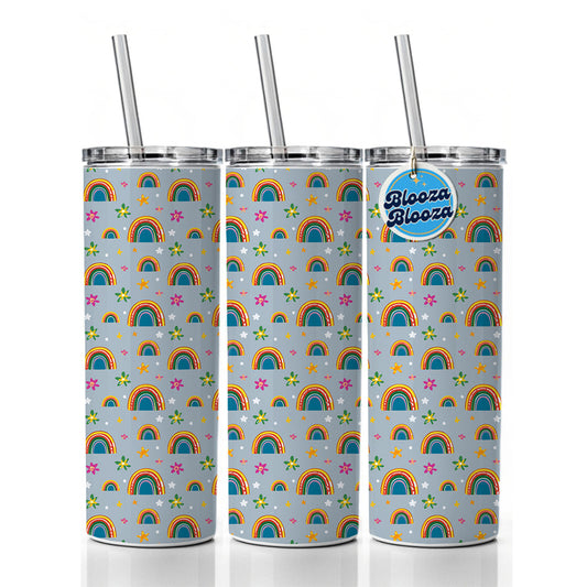 Rainbows and Stars Pattern Skinny Tumbler 20oz with Straw Insulated Water Bottle Gift