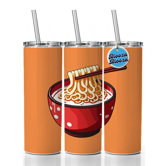 Ramen Red Bowl Chopsticks Food Skinny Tumbler 20oz with Straw Insulated Water Bottle Gift