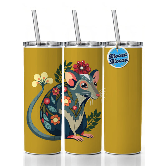 Rat Floral Flowers Skinny Tumbler 20oz with Straw Insulated Water Bottle Gift
