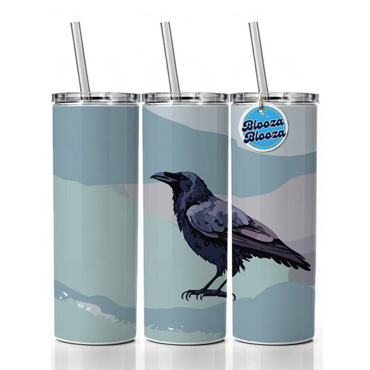 Raven Profile Bird Watercolor Skinny Tumbler 20oz with Straw Insulated Water Bottle Gift
