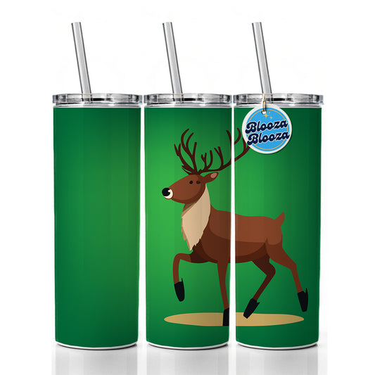 Reindeer Prancing Christmas Skinny Tumbler 20oz with Straw Insulated Water Bottle Gift