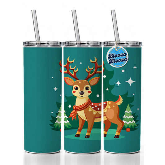 Reindeer Wearing Scarf Christmas Cute Skinny Tumbler 20oz with Straw Insulated Water Bottle Gift
