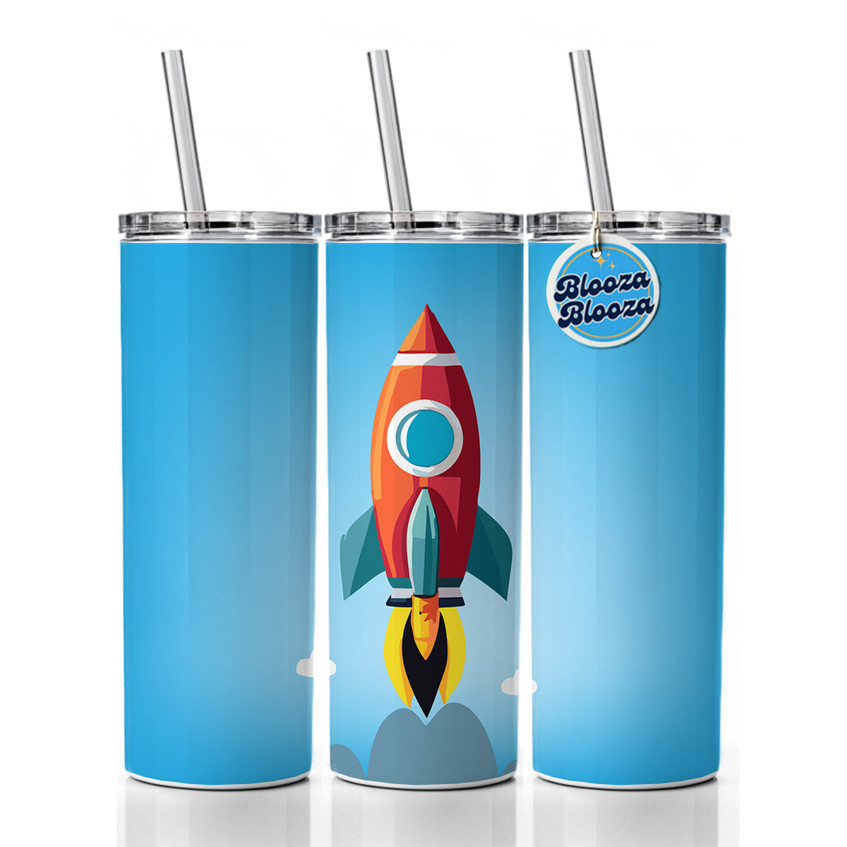 Rocket Ship Blasting Off Skinny Tumbler 20oz with Straw Insulated Water Bottle Gift