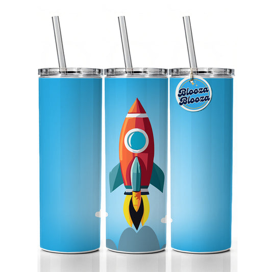 Rocket Ship Blasting Off Skinny Tumbler 20oz with Straw Insulated Water Bottle Gift