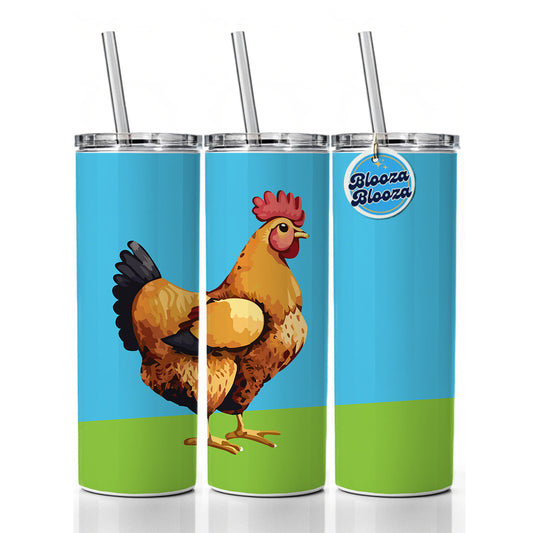 Rooster Chicken Profile Skinny Tumbler 20oz with Straw Insulated Water Bottle Gift