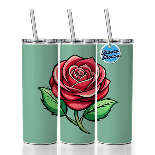 Rose Flower Bud Red Skinny Tumbler 20oz with Straw Insulated Water Bottle Gift