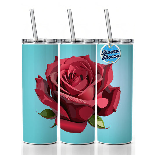 Rose Red Flower Skinny Tumbler 20oz with Straw Insulated Water Bottle Gift