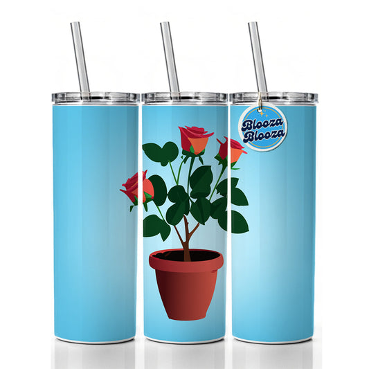 Rose Roses Bush in Pot Skinny Tumbler 20oz with Straw Insulated Water Bottle Gift