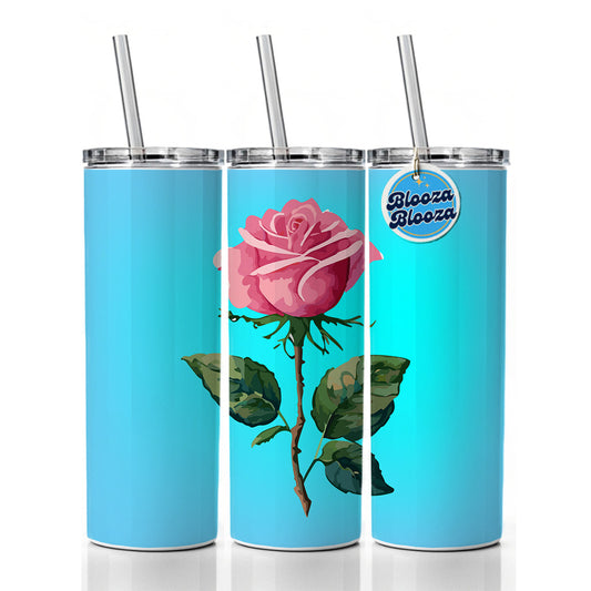 Rose Roses Pink Flower Watercolor Skinny Tumbler 20oz with Straw Insulated Water Bottle Gift