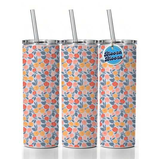 Roses Floral Flowers Muted Pattern Skinny Tumbler 20oz with Straw Insulated Water Bottle Gift