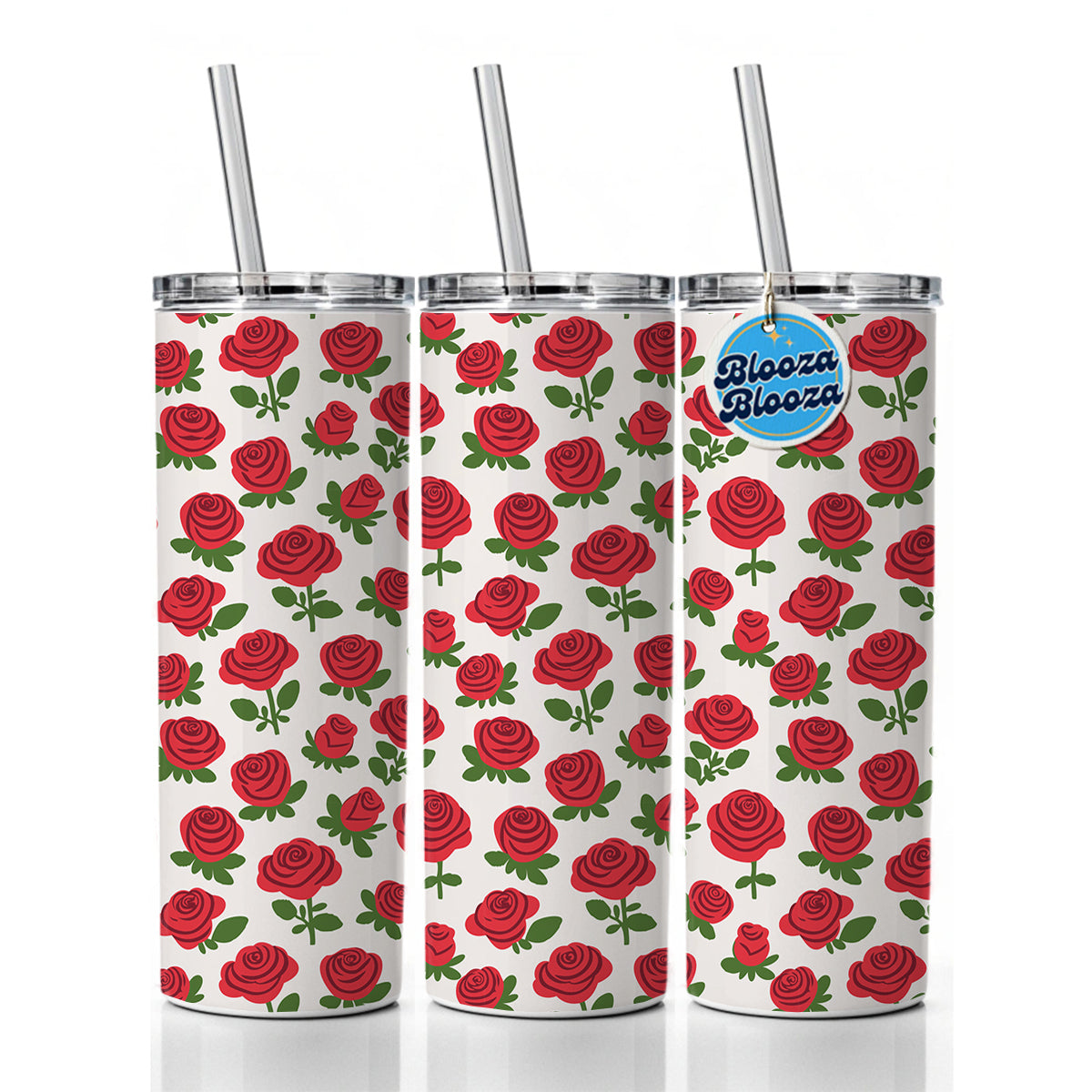 Roses Flowers Red Cute Pattern Skinny Tumbler 20oz with Straw Insulated Water Bottle Gift