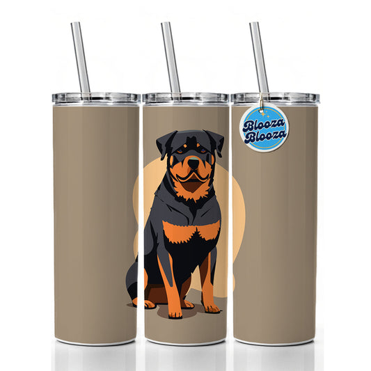 Rottweiler Dog Sitting Skinny Tumbler 20oz with Straw Insulated Water Bottle Gift